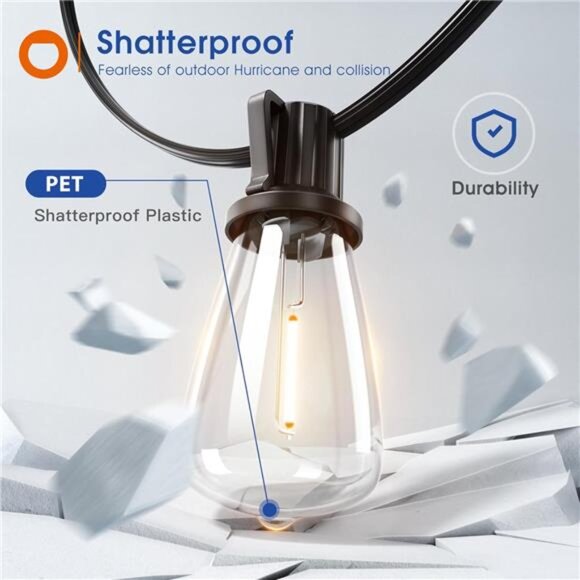 100FT(50FT*2)LED Outdoor String Lights Waterproof Patio Lights with Shatterproof - Picture 3 of 7